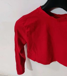 Red Long Sleeve Crop Top