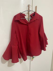 Stylish Red Madame Top With Sleeves Styled