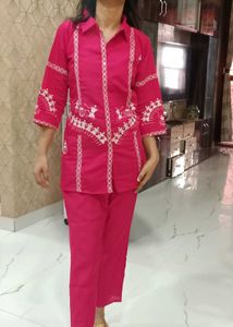 Fuschia Embroidered Short Premium Coord Set