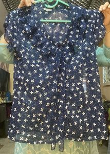 Cute Navy Bow Print Top