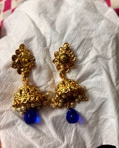 Royal Blue Gold Plated Jhumkas