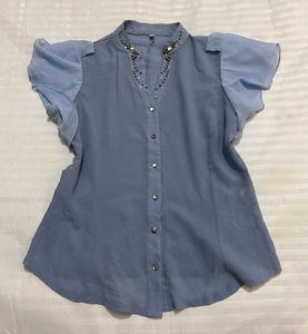Chic Blue Embellished Top