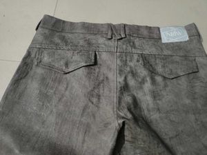 Gray Leather Textured Mens Portugese Pants