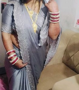 Lavender Colour Saree Diamond Work