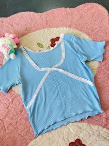 Cute Blue Lace Trim Top