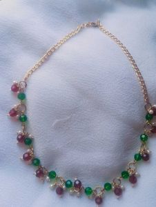 Green And Maroon Beads Necklace