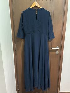Floral Embroidered Navy Blue Kurti Dress – Size M