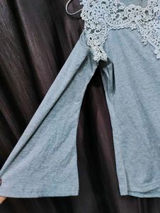 Gray Cold Shoulder Top