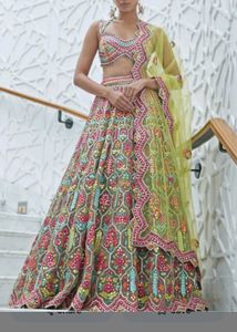 Multicolour Full Embroidery Bridal Lehenga .