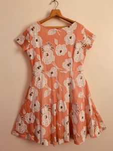 Peach Floral A-Line Dress–Size M CHARCOAL