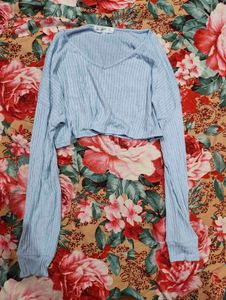 Blue Long Sleeve Crop Top