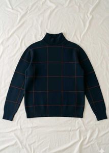 Navy Plaid Turtleneck Sweater-Brand New
