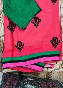 Pink & Green Saree