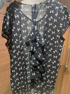 Bow Printed Ruffle Top