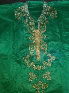 Green &amp; Gold Embroidered Dress
