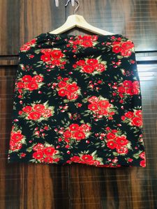 Black Floral Mid Length Skirt Upto Knee
