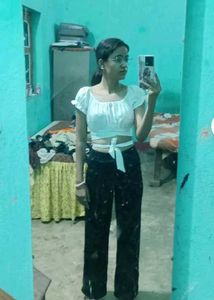 Trendy White Crop Top & Black Pants