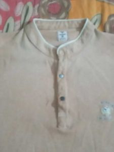 Tan Mandarin Collar Short Sleeve Shirt