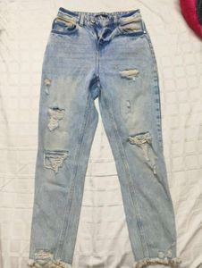 Ripped Light Wash Mom Jeans