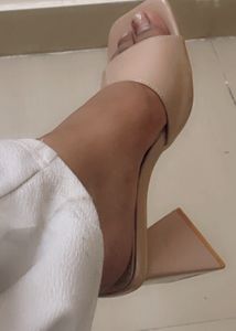 Beige Square Toe Heels