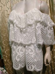 White Lace Ruffle Romper