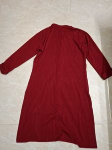 Maroon Button-Down Shirt Dress