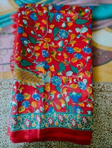 Red Floral Kalamkari Saree