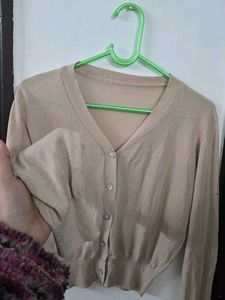 Beige Knit Cardigan Sweater bust 36