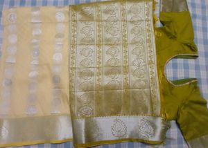 Elegant White And Green Color Silver Zari Saree