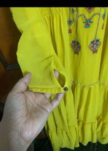 Elegant Yellow Embroidered Maxi Dress