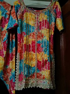 Designer Full Work Kurti Pant Dupata Set
