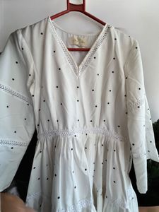 polka White colour floral dress