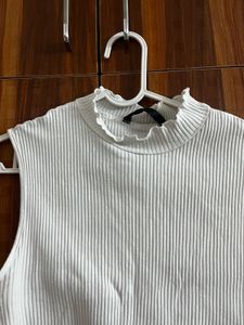 White Ribbed Mock Neck Tank