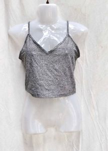I. Gray Spaghetti Strap Crop Top