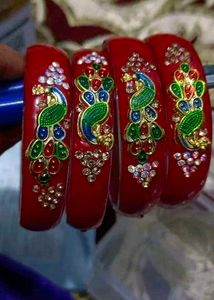 Red Peacock Bangles (Set of 4)