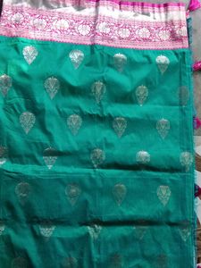 sea green saree with pink colour combination