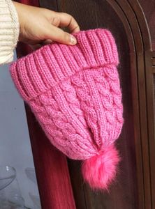 Pink Knitted Beanie with Pom Po