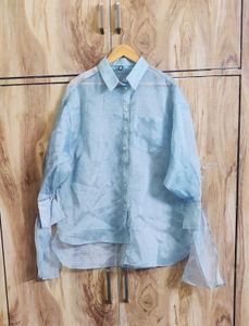 Grey Tissue Designer Shirt Size-48