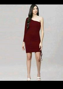 Offer For Today,🙊👈Burgundy One-Shoulder Mini Dr