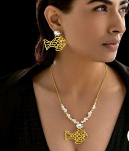 Anti Turnish Golden Fish Necklace Set