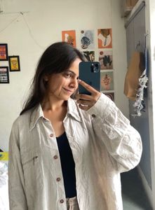 Oversized Beige Button-Down