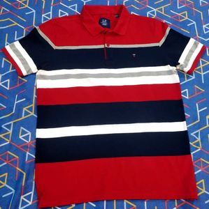 LP Red & Blue Striped Collar T Shirt