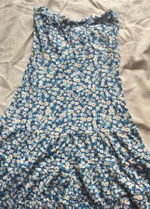 Blue Floral Printed Short Dress