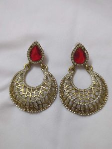 Elegant Red & Gold Earrings