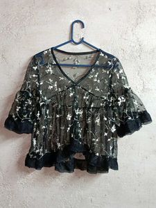 Partywear See-through Floral Sheer Cropped Top