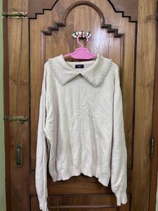 Beige Max Pearl Peterpan Collar Sweater
