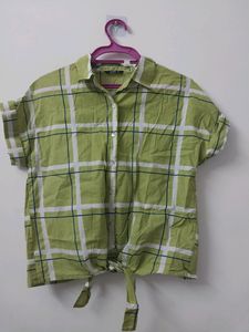 Ajio Cheked Shirt Top With Tie Up