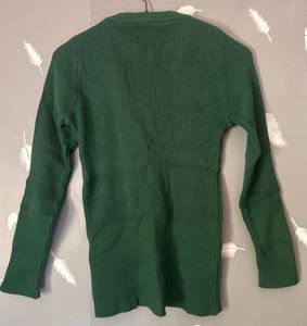 Green Ribbed Zipper Top