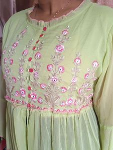 Green Embroidered Tiered Maxi Dress