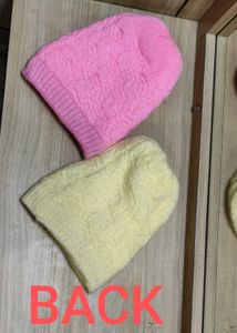 Pearl Embedded Fur Caps - Pink &amp; Lemon